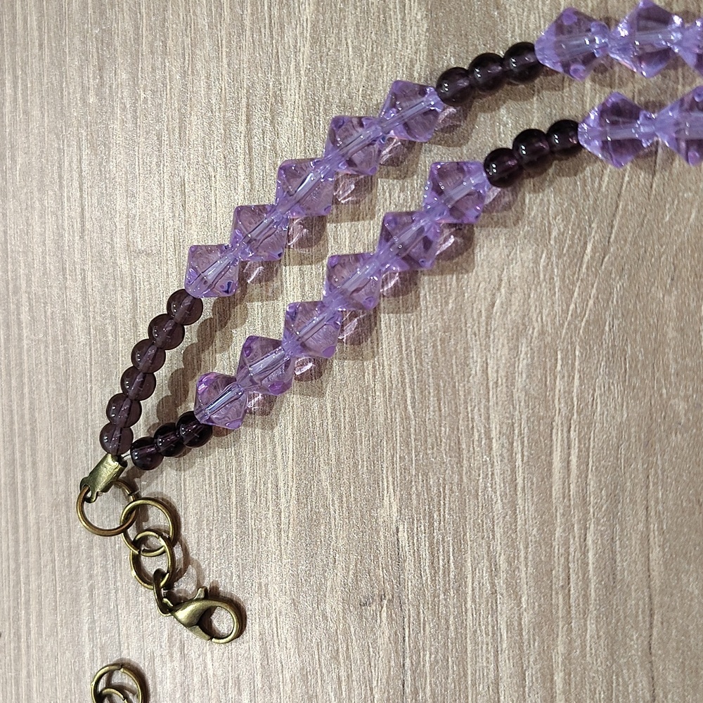 Purple Double Strand Beaded Ladies Necklace,   Handmade Ladies Beaded Necklace - Picture 4 of 5